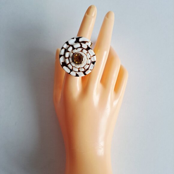 New Angelique de Paris Seashell Gold Plated Ring with yellow Stone Size 7 - Picture 13 of 13